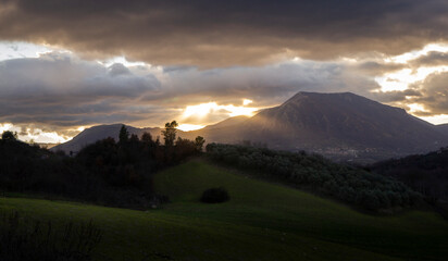 park of Mount Taburno campania at sunset