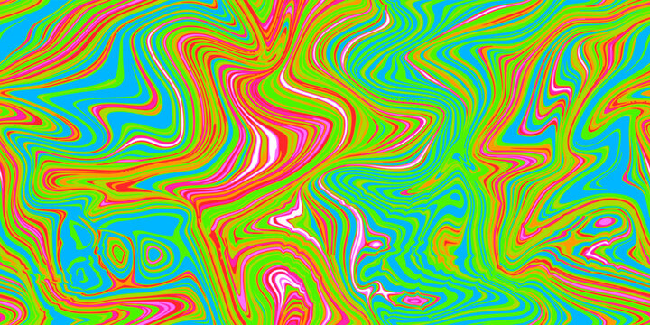 Mad psychedelic seamless marble pattern with hallucination swirls. Vector liquid acrylic texture. Flow art. Trippy 70s textile background. Simple artistic effect. Groovy design