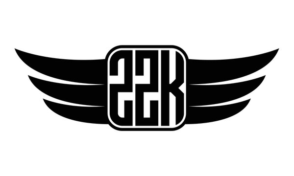 ZZK three-letter Wing black and white logo design. Vector template