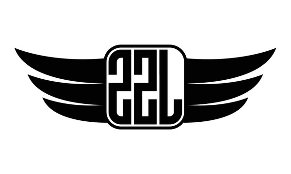 ZZL three-letter Wing black and white logo design. Vector template
