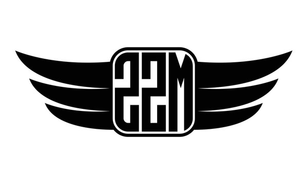 ZZM three-letter Wing black and white logo design. Vector template