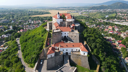 Top view of the fortress in the city of Mukachevo. Palanok Castle