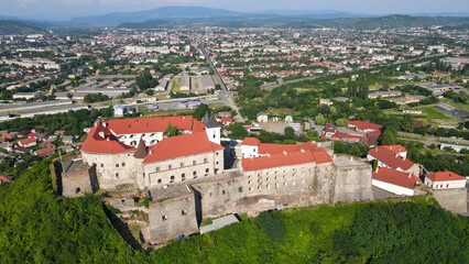 Fototapeta na wymiar Top view of the fortress in the city of Mukachevo. Palanok Castle 