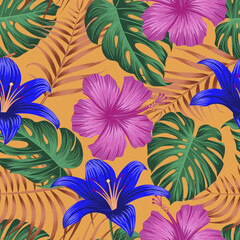 Floral seamless pattern with leaves. tropical background	