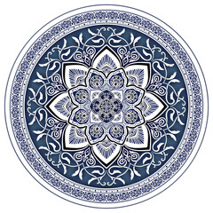 マンダラアート(花、植物柄、幾何学模様、青い石風)