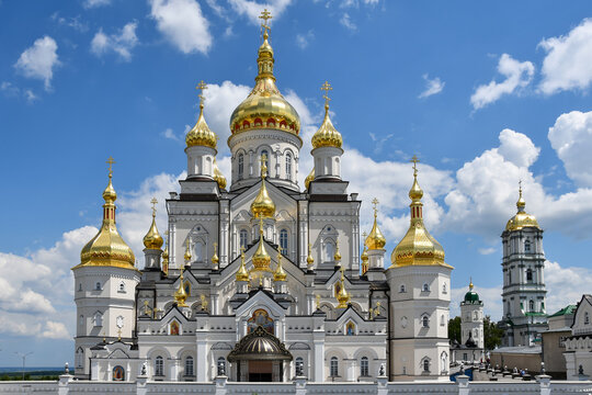 View of the church and monastery in the city of Pochaev. Pochaev Lavra 