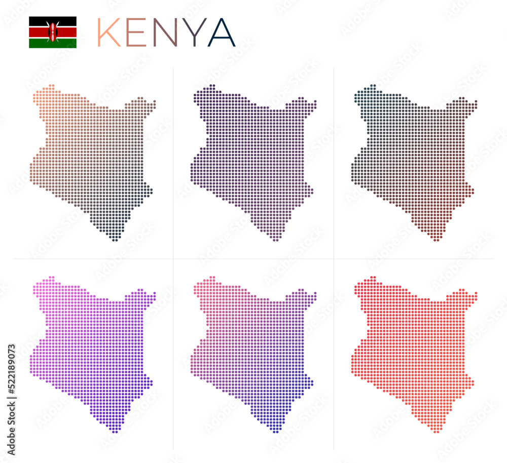 Aufkleber kenya dotted map set. map of kenya in dotted style. borders of the country filled with beautiful smo