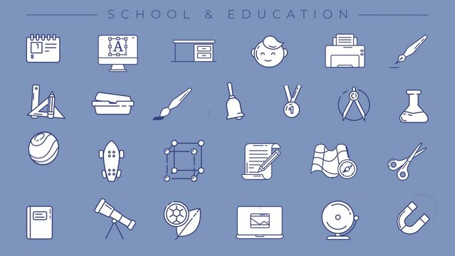 School and Education line icons on the alpha channel.