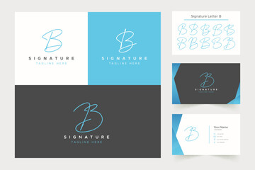 Letter B Signature Handwritten Logo with Business Card and Optional Style Type