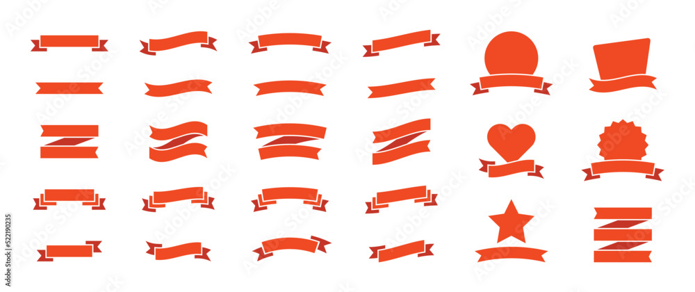 Poster red banner ribbon vector set in graphic design.