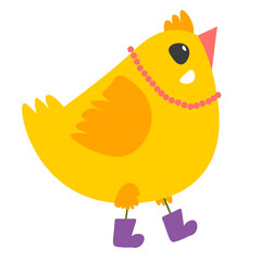 Cute chicken in boots, funny animal personage