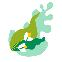 Floral composition with leaves and blooming flora