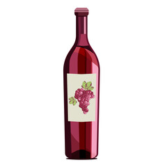 A full bottle of grape red wine isolated on a white background.Vector illustration of the drink can be used in wineries, restaurant menus.