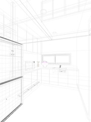 abstract sketch design of kitchen room ,3d rendering