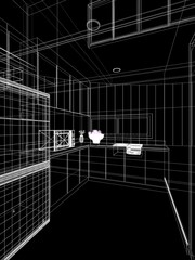 abstract sketch design of kitchen room ,3d rendering