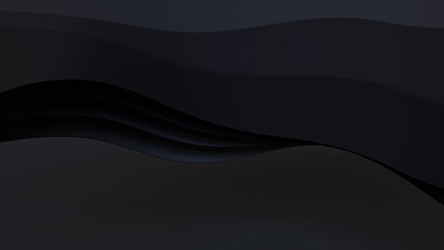 Abstract wallpaper made of Black 3D Ribbons. Dark 3D Render with copy-space. 