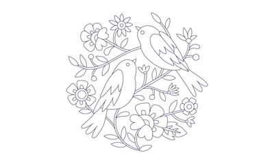 Flower and birds line art