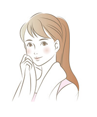タオルで顔を拭く女性のイラスト素材 ベクター 美容 洗顔