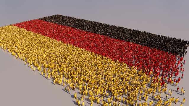 German Banner Background, with People coming together to form the Flag of Germany.