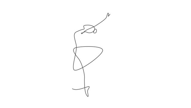 Animated self drawing of continuous line draw woman beauty ballet dancer in elegance motion. Minimalist sexy girl ballerina performs dance concept. Wall decor print. Full length single line animation.