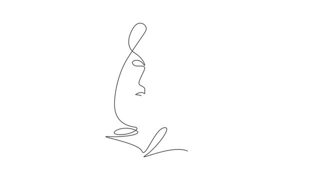 Animated self drawing of one continuous line draw sexy beauty woman abstract face minimalist style. Female fashion concept for t-shirt, cosmetic, tote bag print. Full length single line animation.