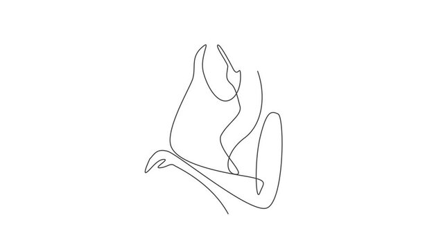 Animation of one line drawing of minimalist beauty abstract body woman face portrait. Print for fashion, t-shirt, logo, salon logo concept. Continuous line self draw animated. Full length motion.