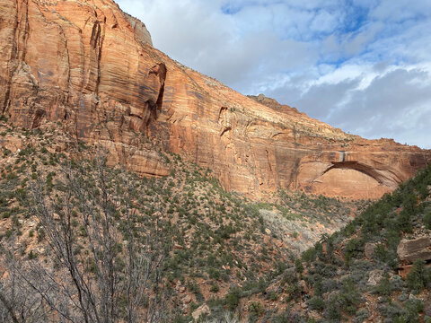 Photo of the Great Arch in Zion National Park along the Zion Park Blvd and Zion-Mt Carmel Highway located in Springdale, Utah, United States USA .