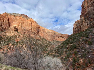 Photo of the Great Arch in Zion National Park along the Zion Park Blvd and Zion-Mt Carmel Highway located in Springdale, Utah, United States USA .
