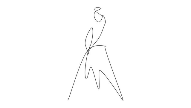 Animated self drawing of one continuous line drawing beauty woman feminine face abstract portrait print. Modern minimalism female silhouette art style concept. Full length single line animation.