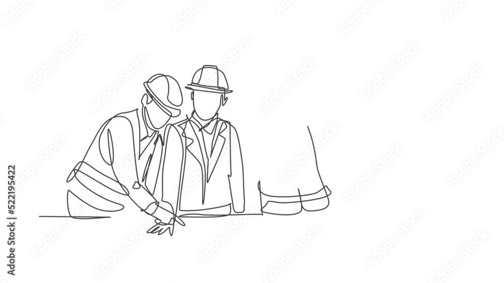 Aufkleber animated self drawing of continuous line draw young sketch draft designer meeting with architect dis