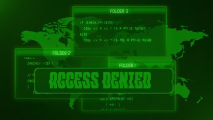 Cyber Crime Attack Error Distortion Message Warning, Green Coding and hacking concept in world Background animation 4k