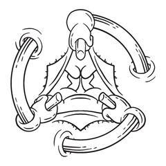 Coloring illustration of cartoon revealing angry face mascot