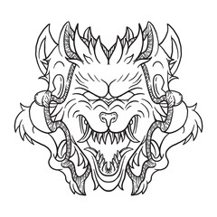Coloring illustration of cartoon changing face wolf mascot