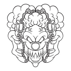 Coloring illustration of cartoon changing face clown mascot