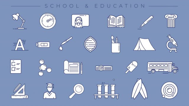 School and Education collection of line icons on the alpha channel.