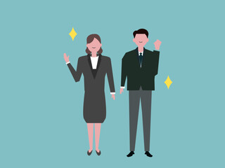 ビジネスマンとビジネスウーマン 爽やかな新入社員 ベクターイラスト