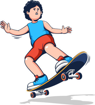 Cartoon skater rushes on a skateboard. Boy skateboarder. Retro illustration.