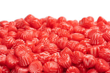 Red round tasty gummy candies islolated on a white background.