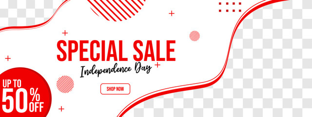 independence day special discount advertising banner. red and white background. social media cover