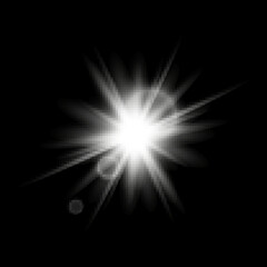 White glowing light burst explosion with transparent. Vector illustration for cool effect decoration with ray sparkles. Bright star. Transparent shine gradient glitter, bright flare. Glare texture.