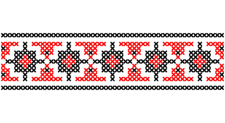 Ukrainian, folk art vector seamless pattern, retro monochrome long cross-stitch ornament inpired by folk art - Vyshyvanka. Slavic traditional black and white ornament from Eastern Europe
