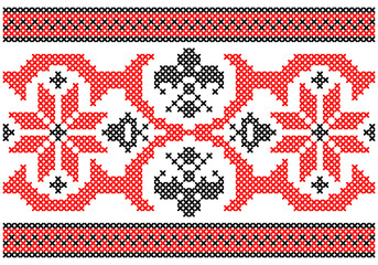 Ukrainian, folk art vector seamless pattern, retro monochrome long cross-stitch ornament inpired by folk art - Vyshyvanka. Slavic traditional black and white ornament from Eastern Europe