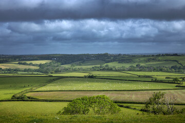 Fototapeta na wymiar Hills and meadows. Vistas. Wales, England, UK, Great Brittain, clouds, 