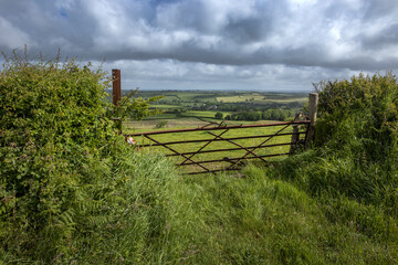 Hills and meadows. Vistas. Wales, England, UK, Great Brittain, clouds, fence