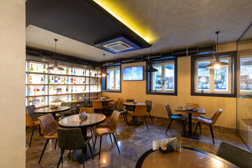 Interior of an empty hotel restaurant