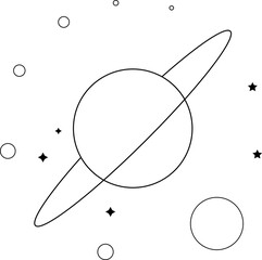 Saturn and his 7 major moons. Solar system planet art.
