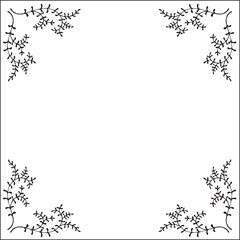 Black and white vegetal ornamental frame, decorative border for greeting cards, banners, invitations. Isolated vector illustration.