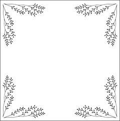 Black and white vegetal ornamental frame, decorative border for greeting cards, banners, invitations. Isolated vector illustration.