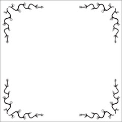 Black and white vegetal ornamental frame, decorative border for greeting cards, banners, invitations. Isolated vector illustration.