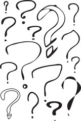 Set of interrogation signs in black and white. Funny question marks. Vector illustrations.